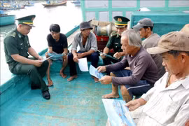 Thanh Hai Border Guard Station launches a peak campaign to raise fishermen's awareness on IUU fishing prevention right at the port. (Photo: VNA)