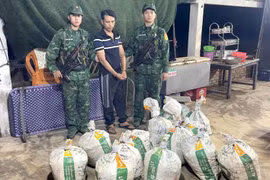 Pham Van Hau and the seized objects. (Photo published by VNA)