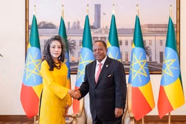 Vietnamese Ambassador to Ethiopia Vu Thanh Huyen (L) and Ethiopian President Taye Atske Selassie (Photo published by VNA)