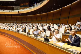 National Assembly deputies vote to pass laws and resolutions (Photo: VNA)