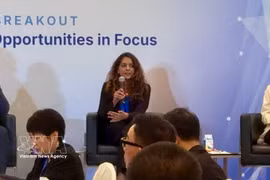 Shanti Alexander (centre), Meta’s Director of Policy Programmes and Campaigns for Asia-Pacific and Thao Dao, Country Strategy & Operations Lead at Google at a seminar in Singapore (Photo: VNA)