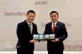 Permanent member of the Communist Party of Vietnam (CPV) Central Committee's Secretariat Tran Cam Tu (R) and Chairman of the People’s Action Party (PAP) and Minister for Education of Singapore Desmond Lee at the meeting on August 24 (Photo: VNA)