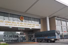 A cargo truck carrying goods for export passes the Kim Thanh International Border Gate in Lao Cai province (Photo: VNA) 
