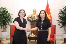 Deputy Minister of Foreign Affairs Le Thi Thu Hang (R) meets with Irish Ambassador to Vietnam Deirdre Ní Fhallúin in Hanoi on April 21. (Photo: baoquocte.vn)