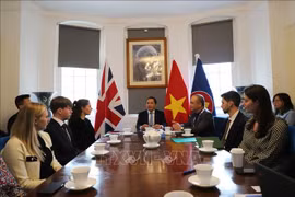 Vietnamese Ambassador to the UK Do Minh Hung (centre) delivers the opening remarks at the the workshop in London on June 9. (Photo: VNA)