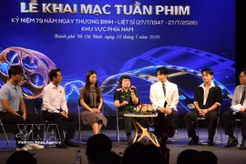 The *Red Rain* film crew engages with the audience at the opening ceremony. (Photo: VNA) 