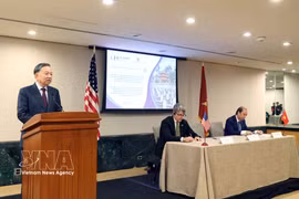 General Secretary of the Communist Party of Vietnam Central Committee and President To Lam addresses the meeting with the US-ASEAN Business Council (USABC) and US businesses in New York on September 23 (local time). (Photo: VNA)
