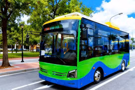 The electric buses are designed with colours and symbols inspired by Con Dao’s natural characteristics. (Photo: chinhphu.vn)