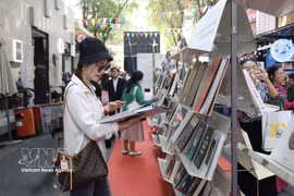 Visitors browse displays featuring some of the most popular books on a book street in Ho Chi Minh City (Photo: VNA) 
