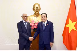 National Assembly Chairman Tran Thanh Man (R) receives Rachid Talbi El Alami, Speaker of the House of Representatives of Morocco, in Vietnam on January 21, 2025. (Photo: VNA)