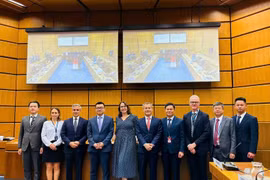 Representatives from Vietnam, UNODC, and the European Union Delegation to the UN in Vienna pose for a photo. (Photo: nhandan.vn)