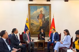 Politburo member and Minister of Foreign Affairs Le Hoai Trung meets with Venezuelan Foreign Minister Yvan Gil Pinto. (Photo: The Courtesy of Foreign Affairs Ministry)