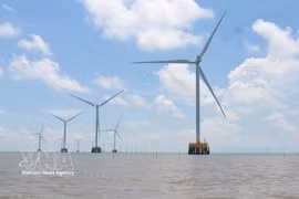 Phase 1 and Phase 2 of the Tan Thuan Wind Power Plant in Tan Thuan commune, Ca Mau province, have a combined installed capacity of 75 MW, comprising 18 wind turbines. (Photo: VNA)