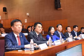 Vietnamese Ambassador to the RoK Vu Ho (first, left) and other participants in the conference in Seoul on July 14 (Photo: VNA)