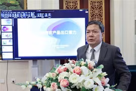 Vietnamese Trade Counsellor in China Nong Duc Lai speaks at the event. (Photo: VNA)