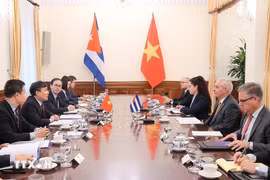 Vietnam’s Standing Deputy Minister of Foreign Affairs Nguyen Minh Vu and Cuba’s First Deputy Minister of Foreign Affairs Gerardo Peñalver Portal co-chair the eighth political consultation between between the two ministries in Hanoi on July 24. (Photo;: VNA)