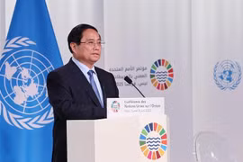 Prime Minister Pham Minh Chinh speaks at the plenary session of the 3rd United Nations Ocean Conference (UNOC 3) in Nice, France, on June 9. (Photo: VNA)