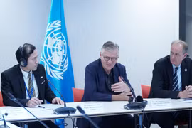 UN Under-Secretary-General for Peace Operations Jean-Pierre Lacroix speaks at the press briefing in Hanoi (Photo: VNA)