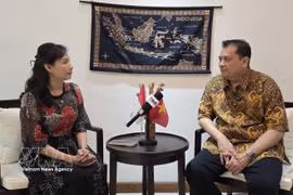 Dr. Arisman (right), Executive Director of the Centre for Southeast Asian Studies (CSEAS) in Indonesia, grants an interview to the Vietnam News Agency. (Photo: VNA)