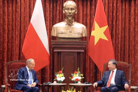 General Secretary of the Communist Party of Vietnam Central Committee and President To Lam (right) and Polish Prime Minister Donald Tusk at their meeting in Hanoi on October 26. (Photo: VNA)