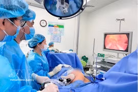 Doctors at Cho Ray Hospital in Ho Chi Minh City perform an endoscopic mastectomy with immediate breast reconstruction. (Photo: VNA)