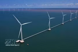 A perspective rendering of the Hoa Binh 2-1 and Hoa Binh 4 wind power plants in Vinh Hau commune, Ca Mau province. (Photo: VNA)