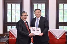 Vietnam News Agency Deputy Director General Nguyen Tuan Hung (left) and Xinhua Deputy Editor-in-Chief Ren Weidong at the working session (Photo: Xinhua/VNA)
