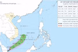 The location and direction of the tropical depression. (Source: The National Centre for Hydro-Meteorological Forecasting)