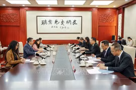 At the meeting between Vietnamese Ambassador to China Pham Thanh Binh and Wang Gang, Deputy Director of the Publicity Department of the Communist Party of China (CPC) Central Committee. (Photo: VNA)