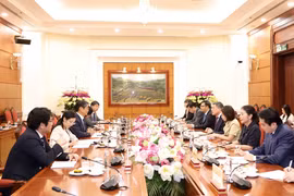 Politburo member, Secretary of the Party Central Committee and Chairman of its Organisation Commission Le Minh Hung (fourth, right) and Japanese Ambassador to Vietnam Ito Naoki (third, left). (Photo: VNA)