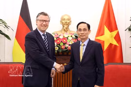 Minister of Foreign Affairs Le Hoai Trung (right) receives State Secretary of the German Federal Foreign Office Geza Andreas von Geyr in Hanoi on June 11 (Photo: VNA)