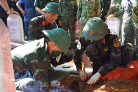 Working groups collect DNA samples from remains of martyrs at Truong Son National Martyrs’ Cemetery. (Photo: VNA)