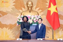 Vice President of the National Assembly Nguyen Doan Anh (right) and Vice President of National Assembly of Côte d'Ivoire at the working session in Hanoi on August 26 (Photo: daibieunhandan.vn)