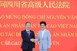 Chief Justice Nguyen Van Quang (left) and Chen Zhijun, Chief Justice of the High People’s Court of Sichuan (Photo: VNA)