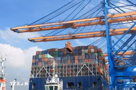 Handling import, export goods at Gemalink International Port in HCM City. (Photo: VNA)