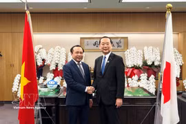 Minister of Science and Technology Vu Hai Quan (left) meets with Japanese Minister of Internal Affairs and Communications Fujii Hisayuki (Photo: VNA)