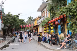 Foreigners tour Hoi An Ancient Town in Da Nang city. (Photo: VNA)