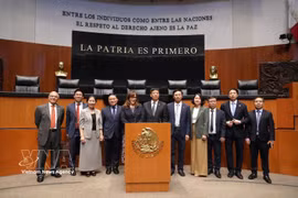 Members of the Vietnamese delegation in a joint photo with representatives of the Mexican Senate. (Photo: VNA)