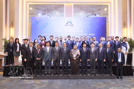 Vietnamese Minister of Foreign Affairs Le Hoai Trung and delegate pose for a group photo at the event. (Photo: VNA)