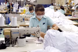 Workers produce sportswear at AMPFIELD (Vietnam) Co., Ltd. in the Tan Binh Industrial Park, Ho Chi Minh City. (Photo: VNA)
