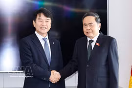 President of the Vietnamese National Assembly Tran Thanh Man (R) meets with Chairman of the Korea-Vietnam Parliamentary Friendship Group Moon Jin Seok in Seoul on September 8. (Photo: VNA)