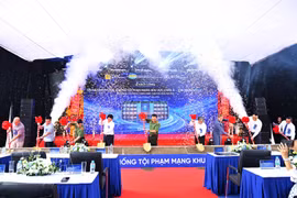 The groundbreaking ceremony of the headquarters of the Regional Counter Cybercrime Hub for Asia-Pacific at the Hoa Lac Hi-Tech Park in Hanoi on July 10, 2026. (Photo: VNA)
