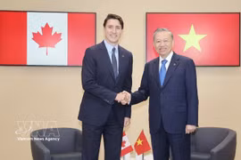 General Secretary of the Communist Party of Vietnam Central Committee and President To Lam meets with Canadian Prime Minister Justin Trudeau on the sidelines of the 19th Francophonie Summit in France on October 5, 2024 (Photo: VNA) 