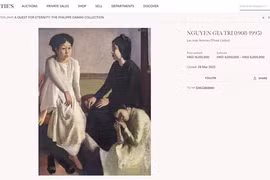 The painting "Le Trois Femmes" (Three Ladies) by Vietnamese artist Nguyen Gia Tri on Christie's website. (Photo: screenshot)