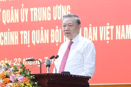 Party General Secretary To Lam speaks at the working session with the General Department of Politics of the Vietnam People's Army (VPA) in Hanoi on July 23. (Photo: VNA)