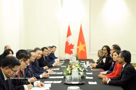 General Secretary of the Communist Party of Vietnam Central Committee and President To Lam receives representatives from the Canada–Vietnam Parliamentary Friendship Group at the Parliament of Canada on September 24 (local time). (Photo: VNA)