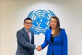 Ghada Waly, outgoing Executive Director of the UN Office on Drugs and Crime (UNODC) (R) and Vietnamese Ambassador to Austria Vu Le Thai Hoang (Photo: The Embassy of Austria in Vietnam)