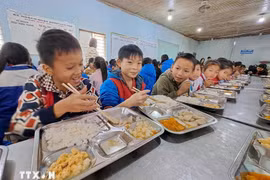 Students at Xin Chai Primary and Secondary Boarding School for Ethnic Minorities in Vi Xuyen district, Ha Giang province. (Photo: VNA) 