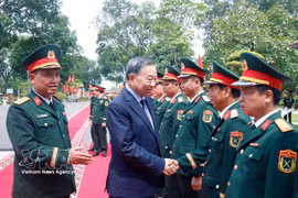 General Secretary of the Communist Party of Vietnam and President To Lam, who is also Secretary of the Central Military Commission, visits Infantry Division 308 of Army Corps 12 under the Ministry of National Defence in Hanoi on August 18 (Photo: VNA)