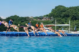 Athletes compete in the last day of the 2026 Southeast Asian Open Water Swimming Championship in the Philippines on August 23 . (Photo courtesy of SAV)